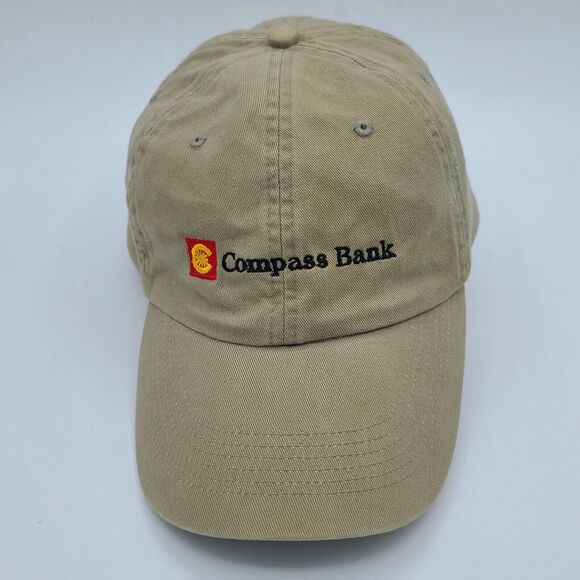 VINTAGE Compass Bank Shiva Hat Beige Cotton Strap Back Baseball Cap Dad Hat - Picture 1 of 6